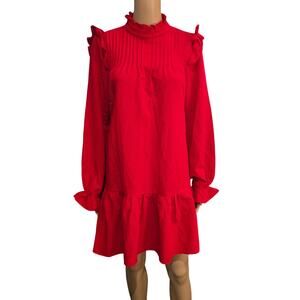 Loavies Red Long Sleeve Mini Dress with Ruffles Small